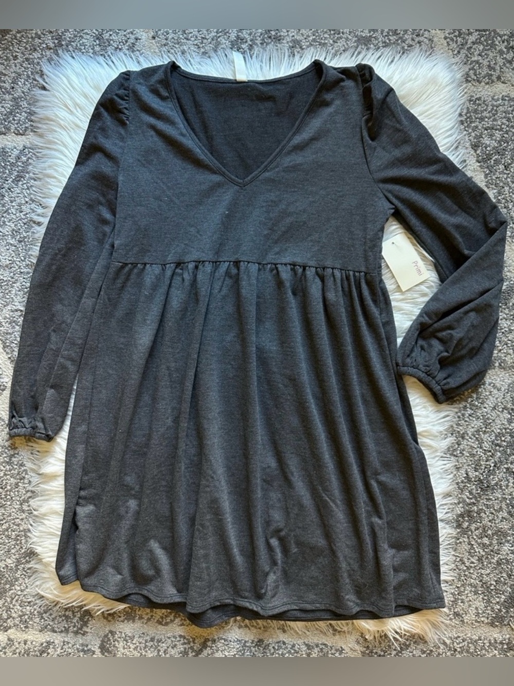 Primi NWT Charcoal V-Neck Babydoll Dress/Tunic